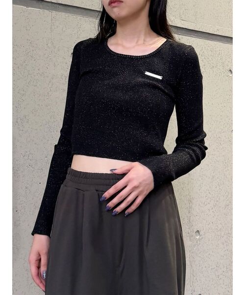 MURUA(ムルーア)の「ロゴプレートラメニット 秋服(ニット/セーター・レディース・ネイビー/ブラック/ブラウン/アイボリー・FREE)」の3枚目の写真