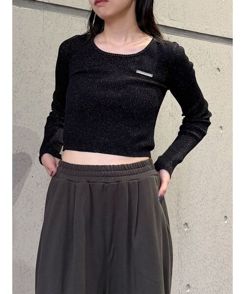 MURUA(ムルーア)の「ロゴプレートラメニット 秋服(ニット/セーター・レディース・ネイビー/ブラック/ブラウン/アイボリー・FREE)」の6枚目の写真