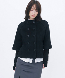 Double button layered short coat BLACK