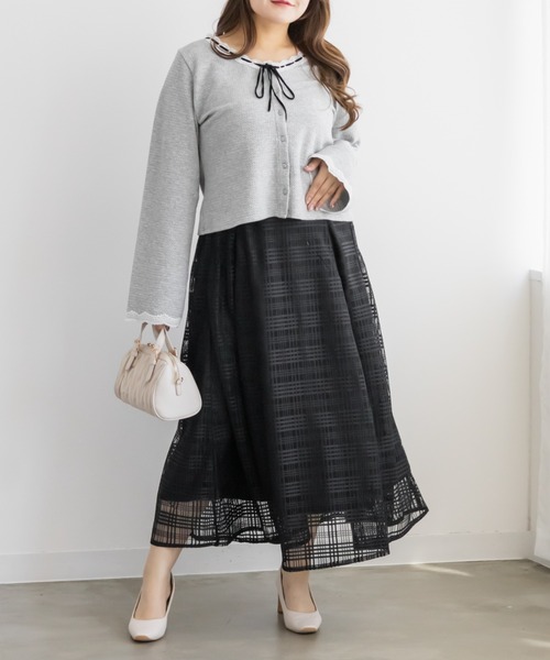 CLETTE(クレット)の「シアーチェックAラインスカート(スカート・レディース・ブラック/アイボリー・4L/3L/LL)」の8枚目の写真