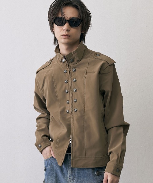 Shoowtime(ショウタイム)の「Military Napoleon Double Zip Jacket / ミリタリーナポレオンダブルジップベルベットライクジャケット(ミリタリージャケット・メンズ・ブラック/クリーム・X-LARGE/LARGE/MEDIUM/SMALL)」の1枚目の写真