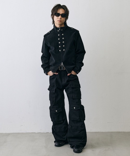 Shoowtime(ショウタイム)の「Military Napoleon Double Zip Jacket / ミリタリーナポレオンダブルジップベルベットライクジャケット(ミリタリージャケット・メンズ・ブラック/クリーム・X-LARGE/LARGE/MEDIUM/SMALL)」の3枚目の写真