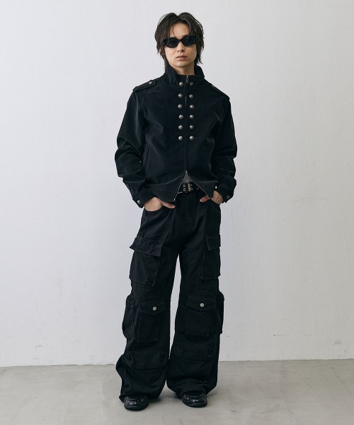 Shoowtime(ショウタイム)の「Military Napoleon Double Zip Jacket / ミリタリーナポレオンダブルジップベルベットライクジャケット(ミリタリージャケット・メンズ・ブラック/クリーム・X-LARGE/LARGE/MEDIUM/SMALL)」の4枚目の写真
