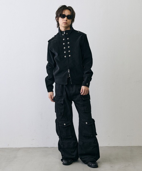 Shoowtime(ショウタイム)の「Military Napoleon Double Zip Jacket / ミリタリーナポレオンダブルジップベルベットライクジャケット(ミリタリージャケット・メンズ・ブラック/クリーム・X-LARGE/LARGE/MEDIUM/SMALL)」の5枚目の写真