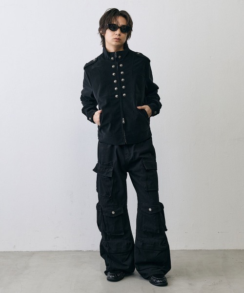 Shoowtime(ショウタイム)の「Military Napoleon Double Zip Jacket / ミリタリーナポレオンダブルジップベルベットライクジャケット(ミリタリージャケット・メンズ・ブラック/クリーム・X-LARGE/LARGE/MEDIUM/SMALL)」の6枚目の写真