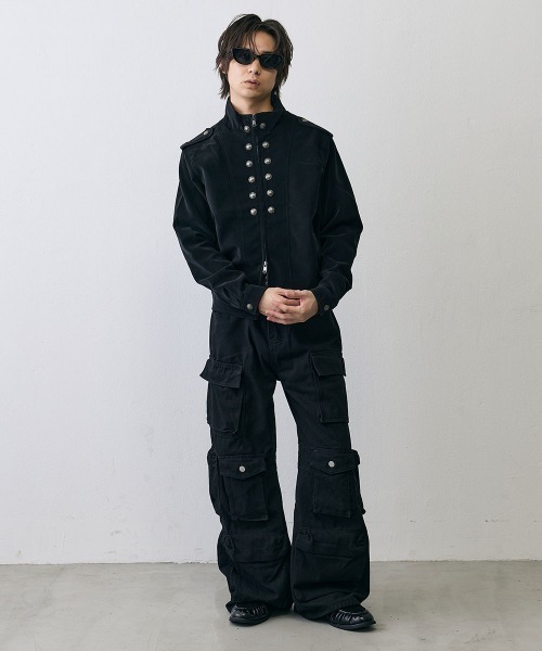 Shoowtime(ショウタイム)の「Military Napoleon Double Zip Jacket / ミリタリーナポレオンダブルジップベルベットライクジャケット(ミリタリージャケット・メンズ・ブラック/クリーム・X-LARGE/LARGE/MEDIUM/SMALL)」の7枚目の写真