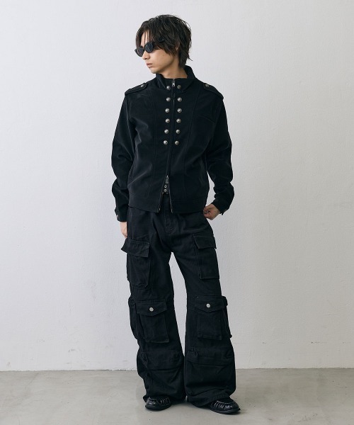 Shoowtime(ショウタイム)の「Military Napoleon Double Zip Jacket / ミリタリーナポレオンダブルジップベルベットライクジャケット(ミリタリージャケット・メンズ・ブラック/クリーム・X-LARGE/LARGE/MEDIUM/SMALL)」の8枚目の写真