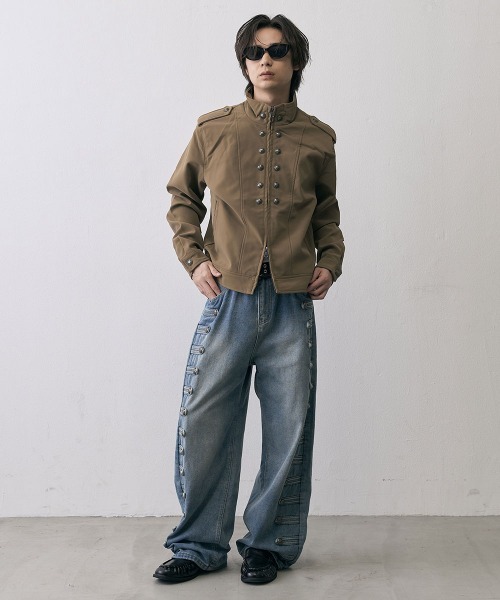 Shoowtime(ショウタイム)の「Military Napoleon Double Zip Jacket / ミリタリーナポレオンダブルジップベルベットライクジャケット(ミリタリージャケット・メンズ・ブラック/クリーム・X-LARGE/LARGE/MEDIUM/SMALL)」の20枚目の写真