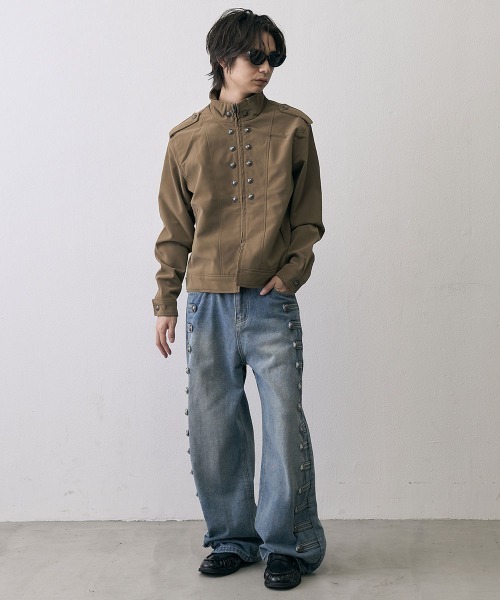 Shoowtime(ショウタイム)の「Military Napoleon Double Zip Jacket / ミリタリーナポレオンダブルジップベルベットライクジャケット(ミリタリージャケット・メンズ・ブラック/クリーム・X-LARGE/LARGE/MEDIUM/SMALL)」の22枚目の写真