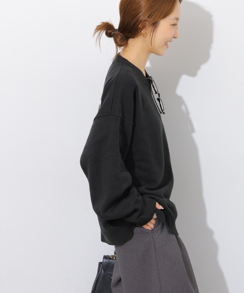 LOGAN knitting mills(ローガンニッティングミルズ)の「《WEB限定》別注【LOGAN Knitting Mills】ジャカードニット(ニット/セーター・レディース・ダークパープル/チャコールグレー/ブラック・FREE)」の9枚目の写真