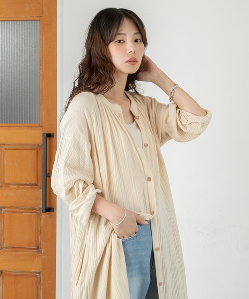 PICHI(ピイチ)の「2wayロングシャツワンピース(シャツワンピース・レディース・ベージュ/チャコール・REGULAR/LONG)」の5枚目の写真