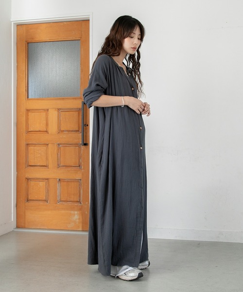 PICHI(ピイチ)の「2wayロングシャツワンピース(シャツワンピース・レディース・ベージュ/チャコール・REGULAR/LONG)」の8枚目の写真