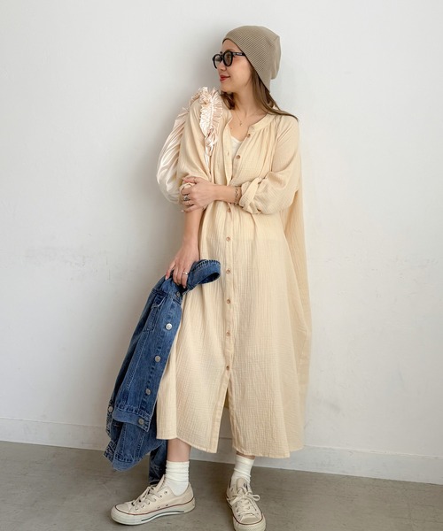 PICHI(ピイチ)の「2wayロングシャツワンピース(シャツワンピース・レディース・ベージュ/チャコール・REGULAR/LONG)」の12枚目の写真