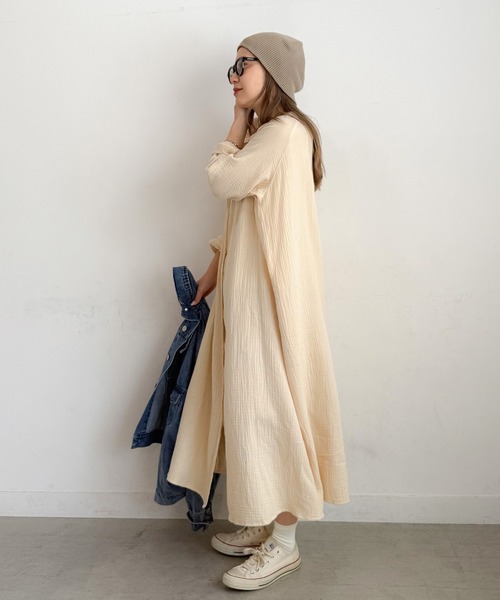 PICHI(ピイチ)の「2wayロングシャツワンピース(シャツワンピース・レディース・ベージュ/チャコール・REGULAR/LONG)」の13枚目の写真