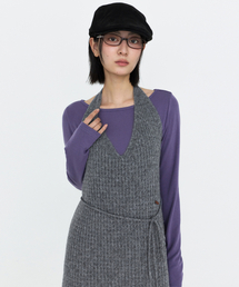 MONGDOL（モンドル）の「ホルターネックレイヤードニットワンピース グレー MDOP060GRAY（ワンピース）」