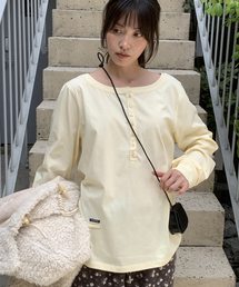ヘンリーネック オーバーサイズ ロングスリーブ バター