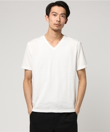 MEN'S BIGI | リーフパターンジャガード 半袖Ｔシャツ（大人Tシャツ）(Tシャツ/カットソー)