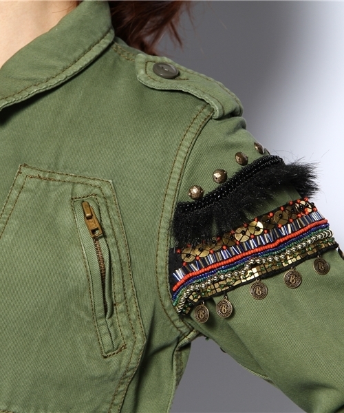 Another Edition（アナザーエディション）の「AE[S]SHOULDER BEADS BLSN（ミリタリージャケット・レディース・ブラック/ベージュ/オリーブ・SMALL/MEDIUM）」の8枚目の写真