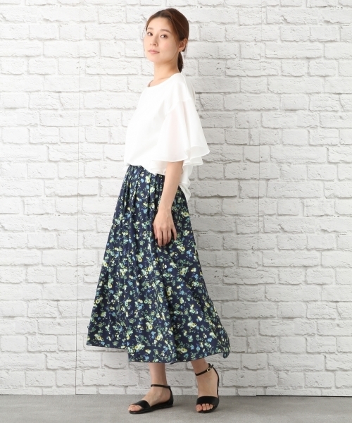 LEPSIM（レプシィム）の「ハナガラプリントタックロングスカート　760170（スカート・レディース・ブラック/グレイッシュベージュ/ネイビー・MEDIUM/LARGE）」の6枚目の写真