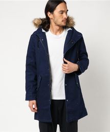 ストレッチデニム 薄綿入り 裏地キルティング モッズコート