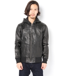 極上:Ciaopanic.フード付ラムレザーシングルライダースジャケットM(ダブルジップ/sisii風.製品洗い羊革/バイカー/ロック系/肩43身幅48丈62  極美品チャオパニック フーディダブルデザイン ラムレザーライダース