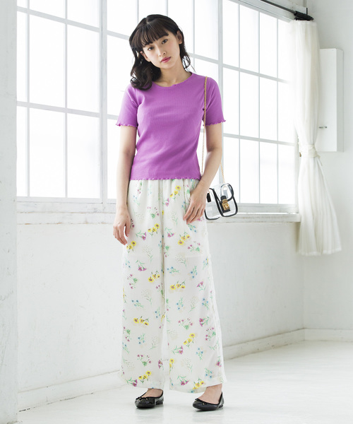 WEGO（ウィゴー）の「WEGO/メロウフリルリブTシャツ（Tシャツ/カットソー・レディース・レッド/イエロー/パープル/ブラック/ホワイト/ダークオレンジ/グリーン・FREE）」の9枚目の写真