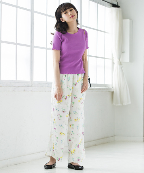 WEGO（ウィゴー）の「WEGO/メロウフリルリブTシャツ（Tシャツ/カットソー・レディース・レッド/イエロー/パープル/ブラック/ホワイト/ダークオレンジ/グリーン・FREE）」の10枚目の写真