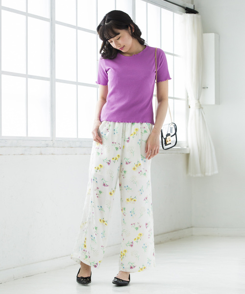 WEGO（ウィゴー）の「WEGO/メロウフリルリブTシャツ（Tシャツ/カットソー・レディース・レッド/イエロー/パープル/ブラック/ホワイト/ダークオレンジ/グリーン・FREE）」の11枚目の写真