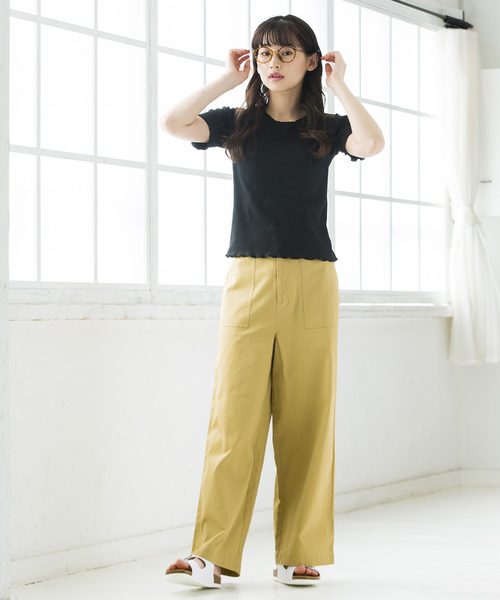 WEGO（ウィゴー）の「WEGO/メロウフリルリブTシャツ（Tシャツ/カットソー・レディース・レッド/イエロー/パープル/ブラック/ホワイト/ダークオレンジ/グリーン・FREE）」の12枚目の写真