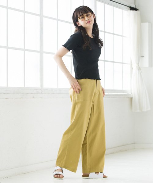 WEGO（ウィゴー）の「WEGO/メロウフリルリブTシャツ（Tシャツ/カットソー・レディース・レッド/イエロー/パープル/ブラック/ホワイト/ダークオレンジ/グリーン・FREE）」の13枚目の写真