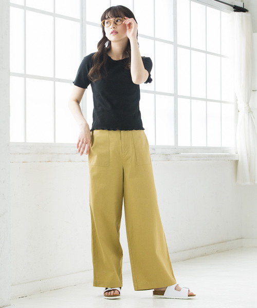 WEGO（ウィゴー）の「WEGO/メロウフリルリブTシャツ（Tシャツ/カットソー・レディース・レッド/イエロー/パープル/ブラック/ホワイト/ダークオレンジ/グリーン・FREE）」の14枚目の写真