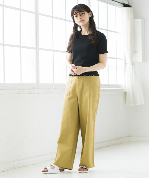 WEGO（ウィゴー）の「WEGO/メロウフリルリブTシャツ（Tシャツ/カットソー・レディース・レッド/イエロー/パープル/ブラック/ホワイト/ダークオレンジ/グリーン・FREE）」の15枚目の写真