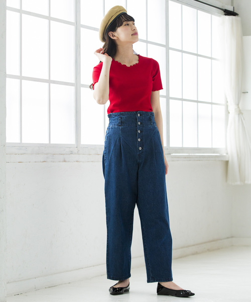 WEGO（ウィゴー）の「WEGO/メロウフリルリブTシャツ（Tシャツ/カットソー・レディース・レッド/イエロー/パープル/ブラック/ホワイト/ダークオレンジ/グリーン・FREE）」の17枚目の写真