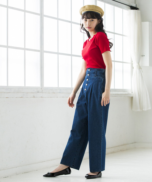 WEGO（ウィゴー）の「WEGO/メロウフリルリブTシャツ（Tシャツ/カットソー・レディース・レッド/イエロー/パープル/ブラック/ホワイト/ダークオレンジ/グリーン・FREE）」の18枚目の写真