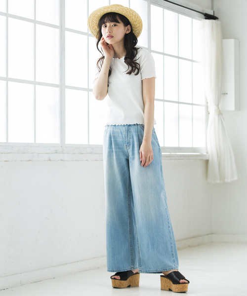 WEGO（ウィゴー）の「WEGO/メロウフリルリブTシャツ（Tシャツ/カットソー・レディース・レッド/イエロー/パープル/ブラック/ホワイト/ダークオレンジ/グリーン・FREE）」の20枚目の写真