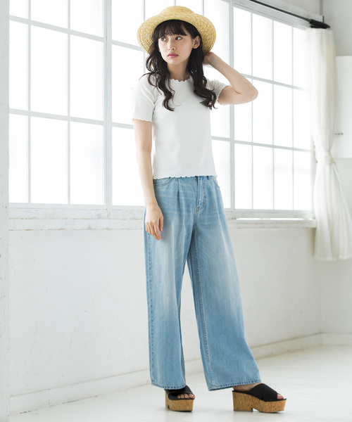 WEGO（ウィゴー）の「WEGO/メロウフリルリブTシャツ（Tシャツ/カットソー・レディース・レッド/イエロー/パープル/ブラック/ホワイト/ダークオレンジ/グリーン・FREE）」の21枚目の写真