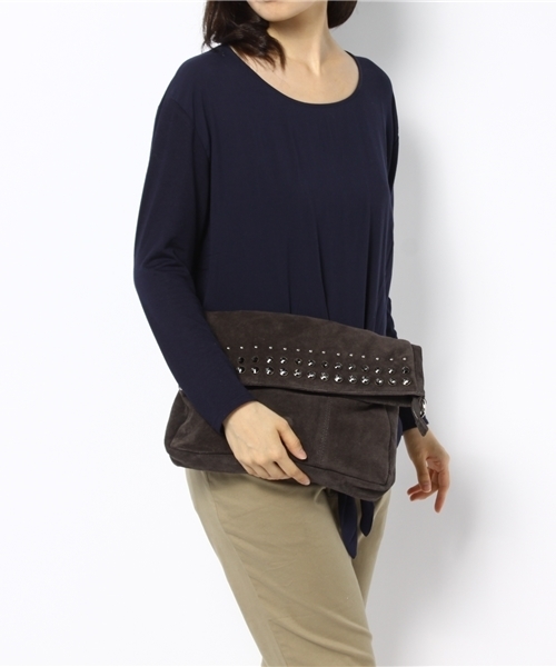 NANO universe（ナノユニバース）の「スタッズクラッチ（クラッチバッグ・レディース・グレー/ブラウン・FREE）」の5枚目の写真