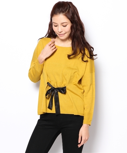 CIAOPANIC TYPY（チャオパニックティピー）の「ウエストリボンニットプルオーバー（ニット/セーター・レディース・ベージュ/イエロー/ネイビー/ブルー・FREE）」の5枚目の写真