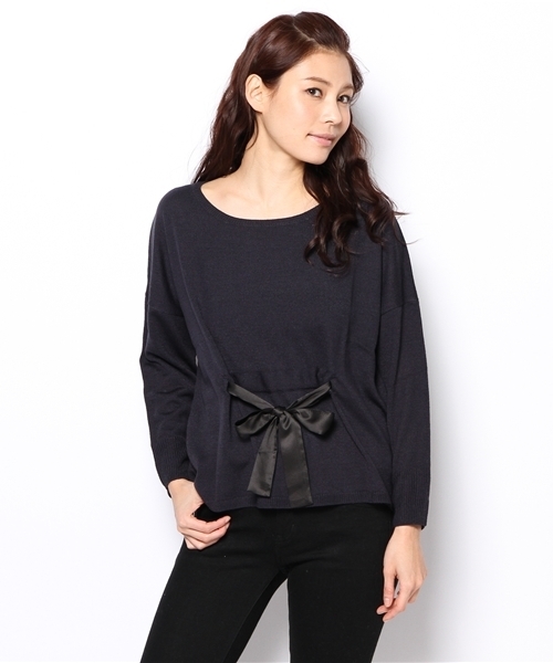 CIAOPANIC TYPY（チャオパニックティピー）の「ウエストリボンニットプルオーバー（ニット/セーター・レディース・ベージュ/イエロー/ネイビー/ブルー・FREE）」の3枚目の写真