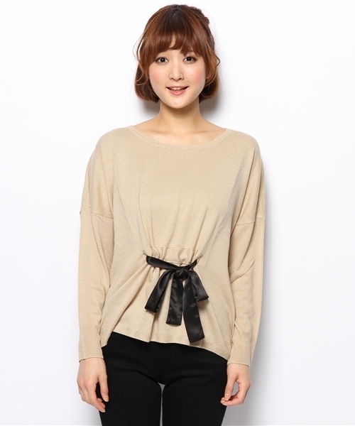 CIAOPANIC TYPY（チャオパニックティピー）の「ウエストリボンニットプルオーバー（ニット/セーター・レディース・ベージュ/イエロー/ネイビー/ブルー・FREE）」の8枚目の写真