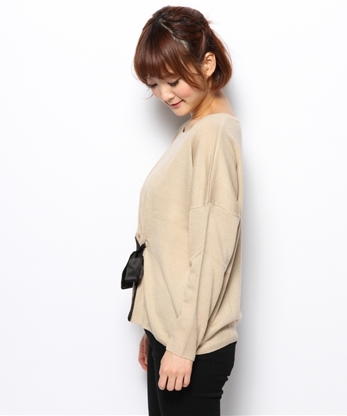 CIAOPANIC TYPY（チャオパニックティピー）の「ウエストリボンニットプルオーバー（ニット/セーター・レディース・ベージュ/イエロー/ネイビー/ブルー・FREE）」の12枚目の写真