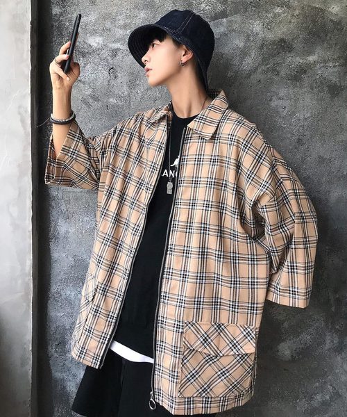 neos（ネオス）の「【neos -addictive design-】ルーズシルエット フルジップ チェック スウィングトップ（ブルゾン・メンズ・ベージュ/ネイビー/グレー・MEDIUM/LARGE）」の3枚目の写真
