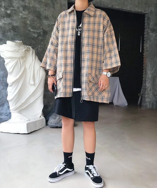 neos（ネオス）の「【neos -addictive design-】ルーズシルエット フルジップ チェック スウィングトップ（ブルゾン・メンズ・ベージュ/ネイビー/グレー・MEDIUM/LARGE）」の5枚目の写真