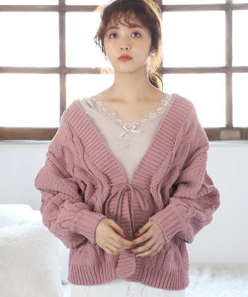 one after another NICE CLAUP（ワンアフターアナザーナイスクラップ）の「モールヤーンロングカーディガン（カーディガン/ボレロ・レディース・アイボリー/モカ/ベージュ/ブルー系その他/ピンクベージュ/レンガ・FREE）」の5枚目の写真