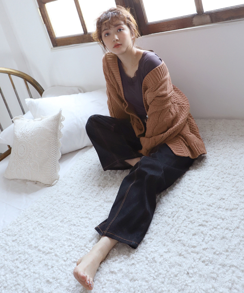 one after another NICE CLAUP（ワンアフターアナザーナイスクラップ）の「モールヤーンロングカーディガン（カーディガン/ボレロ・レディース・アイボリー/モカ/ベージュ/ブルー系その他/ピンクベージュ/レンガ・FREE）」の10枚目の写真