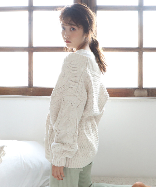 one after another NICE CLAUP（ワンアフターアナザーナイスクラップ）の「モールヤーンロングカーディガン（カーディガン/ボレロ・レディース・アイボリー/モカ/ベージュ/ブルー系その他/ピンクベージュ/レンガ・FREE）」の21枚目の写真