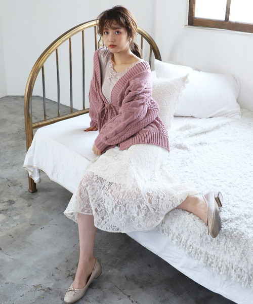 one after another NICE CLAUP（ワンアフターアナザーナイスクラップ）の「モールヤーンロングカーディガン（カーディガン/ボレロ・レディース・アイボリー/モカ/ベージュ/ブルー系その他/ピンクベージュ/レンガ・FREE）」の8枚目の写真