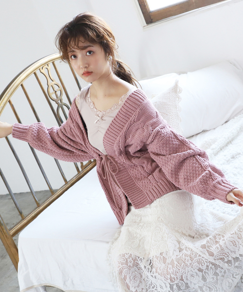 one after another NICE CLAUP（ワンアフターアナザーナイスクラップ）の「モールヤーンロングカーディガン（カーディガン/ボレロ・レディース・アイボリー/モカ/ベージュ/ブルー系その他/ピンクベージュ/レンガ・FREE）」の14枚目の写真