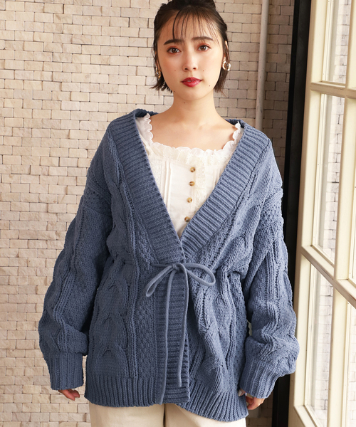 one after another NICE CLAUP（ワンアフターアナザーナイスクラップ）の「モールヤーンロングカーディガン（カーディガン/ボレロ・レディース・アイボリー/モカ/ベージュ/ブルー系その他/ピンクベージュ/レンガ・FREE）」の17枚目の写真