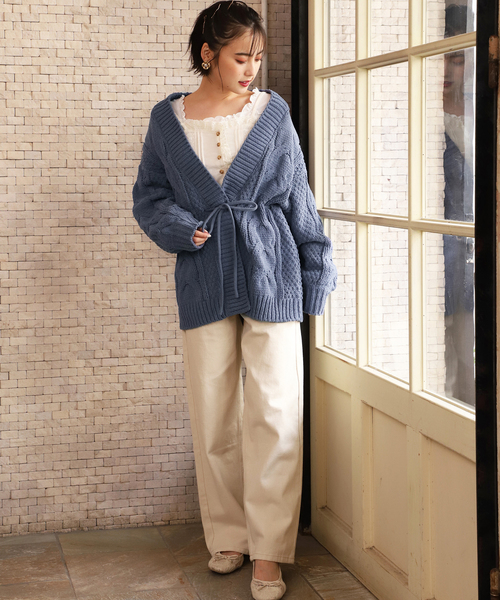 one after another NICE CLAUP（ワンアフターアナザーナイスクラップ）の「モールヤーンロングカーディガン（カーディガン/ボレロ・レディース・アイボリー/モカ/ベージュ/ブルー系その他/ピンクベージュ/レンガ・FREE）」の9枚目の写真